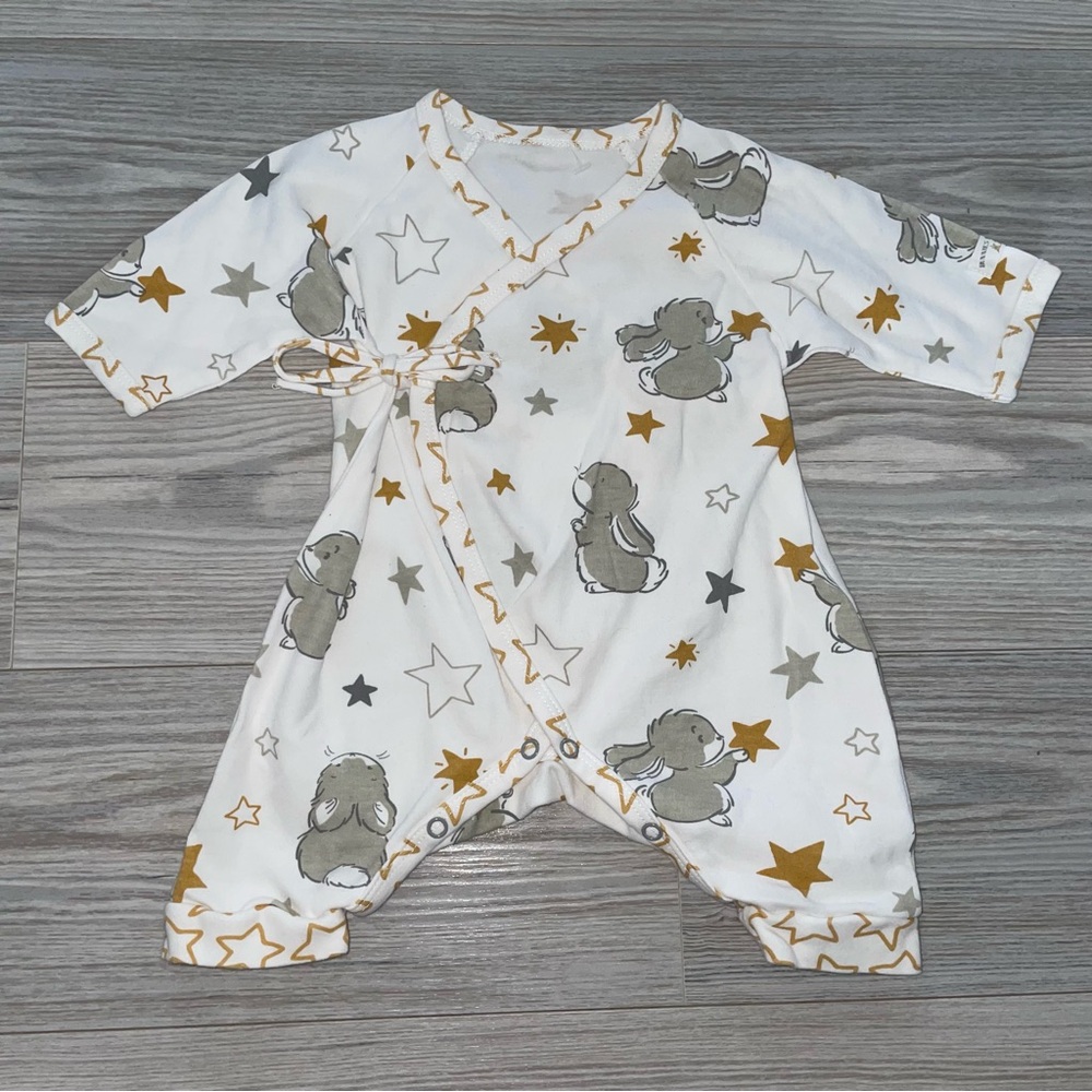 Bunnies by the Bay Baby Boys Kimono Romper 3–6 Months White Gold Star Bunny